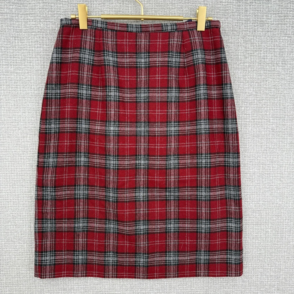 Hillard & Hanson Red Plaid Wool‎ Blend Pencil Skirt Vintage Made in USA Size 6